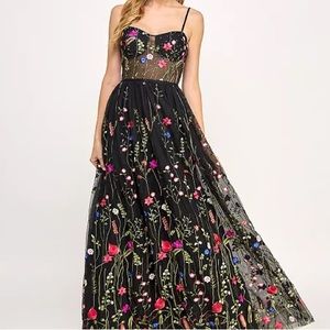 Juniors' Floral-Embroidery Illusion-Corset Gown, Created for Macy's